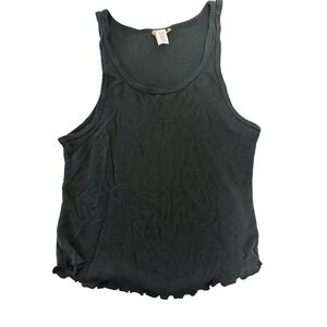 Gap Body Womens Black Ribbed Lettuce Edge Tank Top Scoop Neck Size Medium